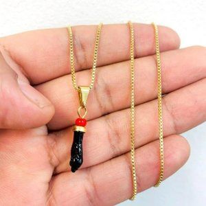 Black Azabache Hand Necklace Box Link Chain 18" INCH 18K Gold Filled For Womens